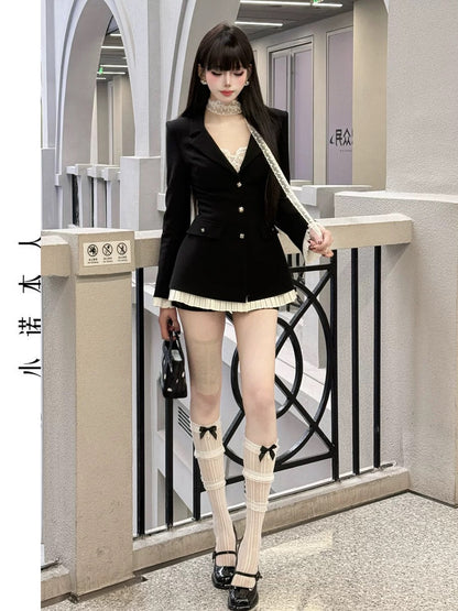 Xiaonuo's high-end suit, skirt, jacket, Korean version, light luxury, foreign style, slim suit, contrasting color dress 2515