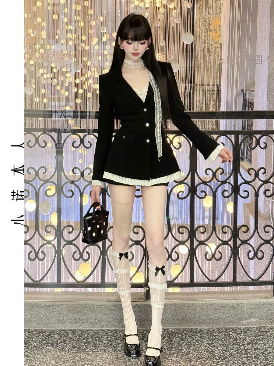 Xiaonuo's high-end suit, skirt, jacket, Korean version, light luxury, foreign style, slim suit, contrasting color dress 2515