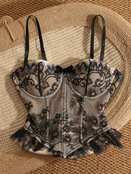 French-style lace embroidery crochet camisole, women's inner and outer wear, short design, niche sleeveless strapless top