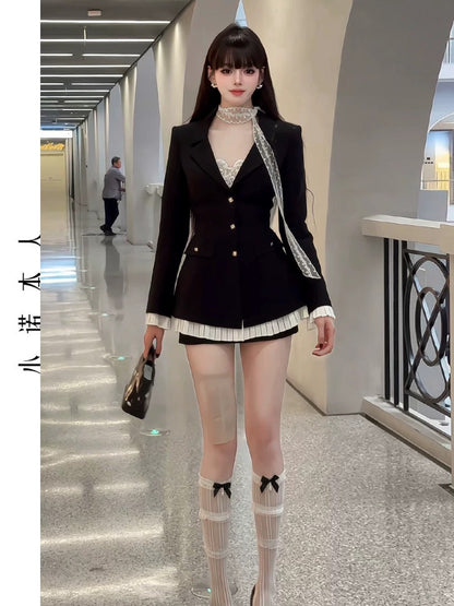 Xiaonuo's high-end suit, skirt, jacket, Korean version, light luxury, foreign style, slim suit, contrasting color dress 2515