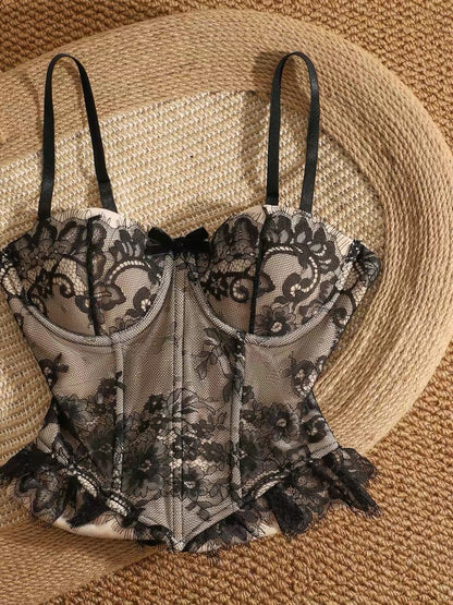 French-style lace embroidery crochet camisole, women's inner and outer wear, short design, niche sleeveless strapless top