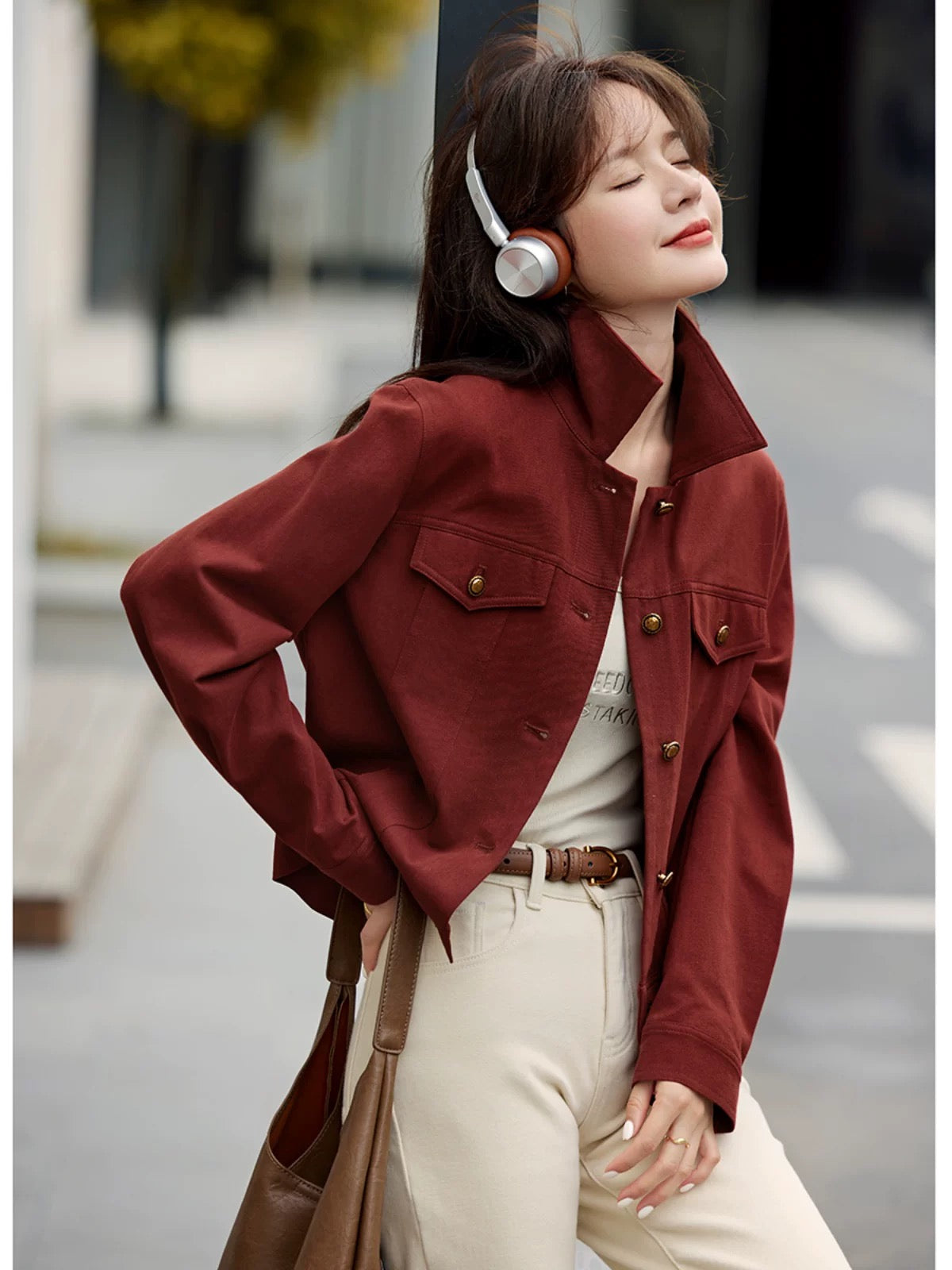 Mohan Yimei casual design workwear style long-sleeved top 2025 spring new classic versatile long-sleeved jacket