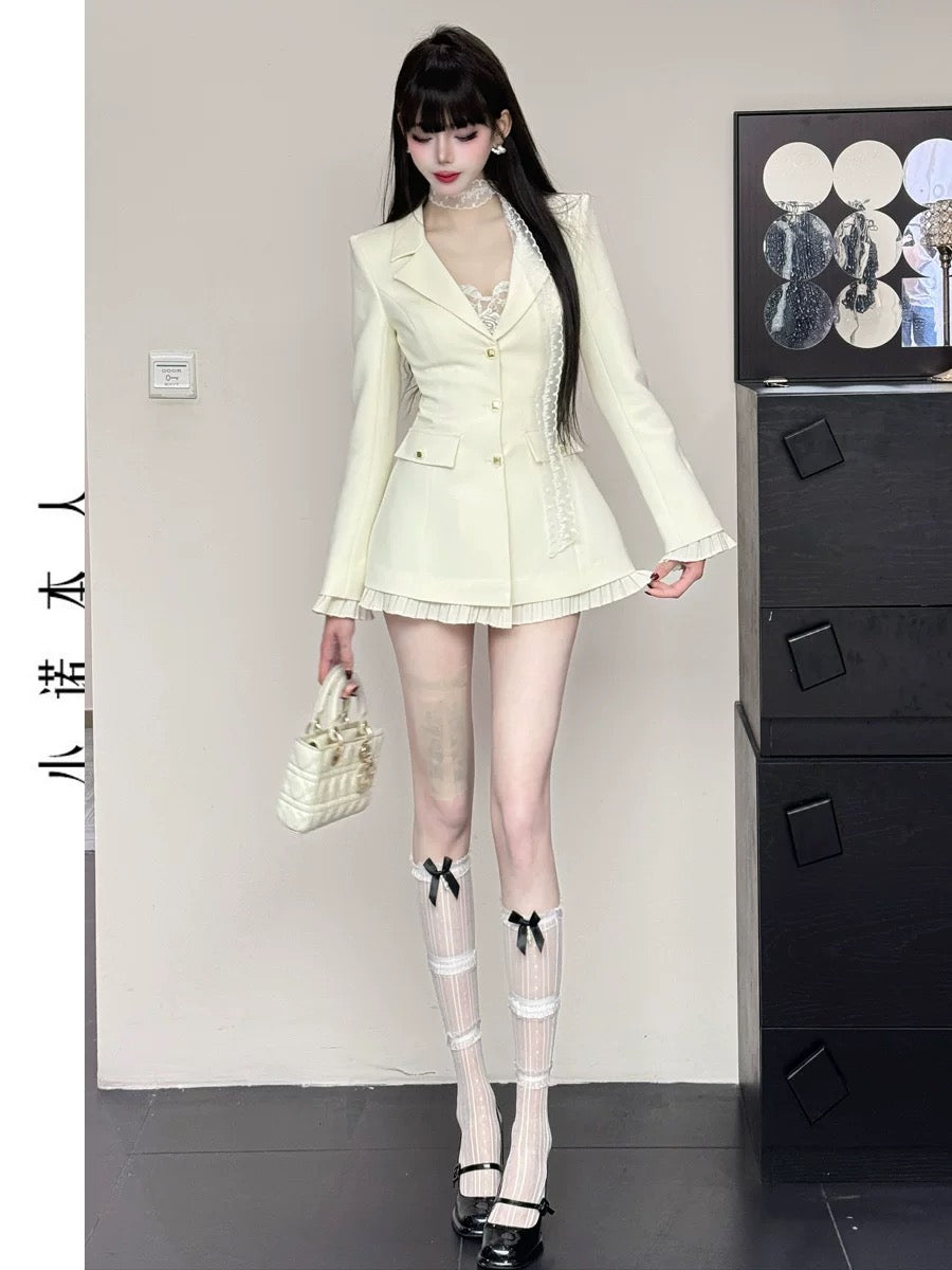 Xiaonuo's high-end suit, skirt, jacket, Korean version, light luxury, foreign style, slim suit, contrasting color dress 2515
