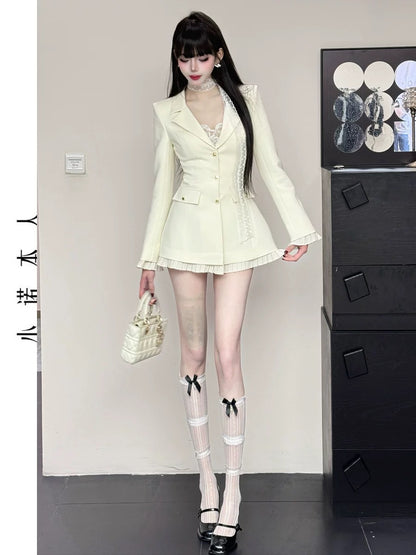 Xiaonuo's high-end suit, skirt, jacket, Korean version, light luxury, foreign style, slim suit, contrasting color dress 2515