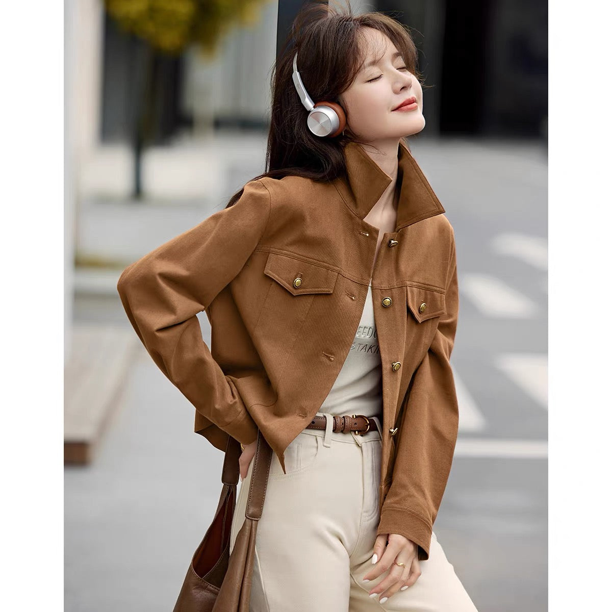 Mohan Yimei casual design workwear style long-sleeved top 2025 spring new classic versatile long-sleeved jacket