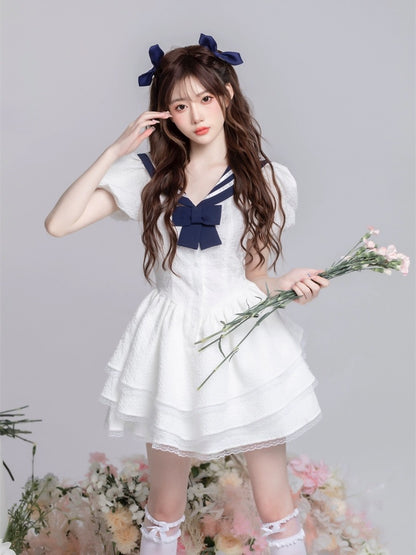 SISI Jiang original "Vitality Navy Style Puff Skirt" skirt with three layers of lace, pure lust and sweet puff skirt