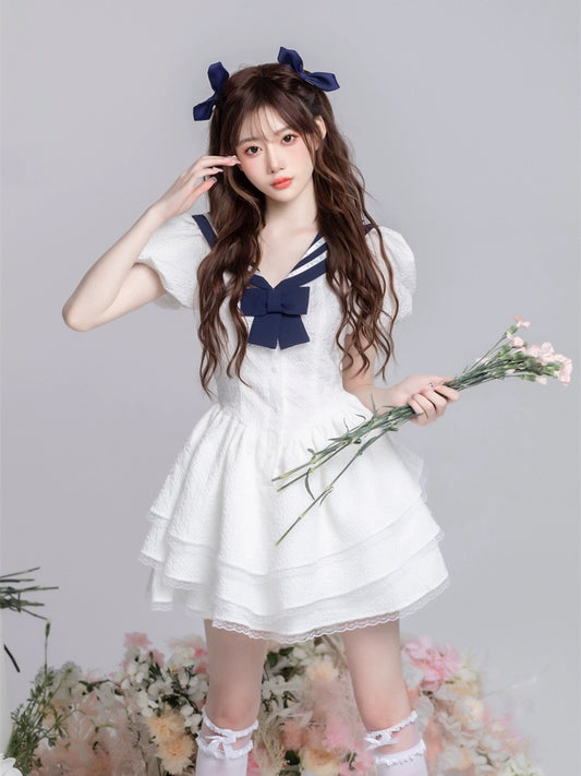 SISI Jiang original "Vitality Navy Style Puff Skirt" skirt with three layers of lace, pure lust and sweet puff skirt