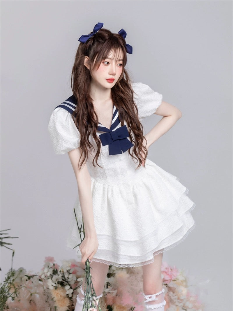 SISI Jiang original "Vitality Navy Style Puff Skirt" skirt with three layers of lace, pure lust and sweet puff skirt