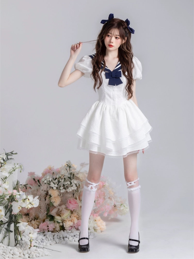 SISI Jiang original "Vitality Navy Style Puff Skirt" skirt with three layers of lace, pure lust and sweet puff skirt