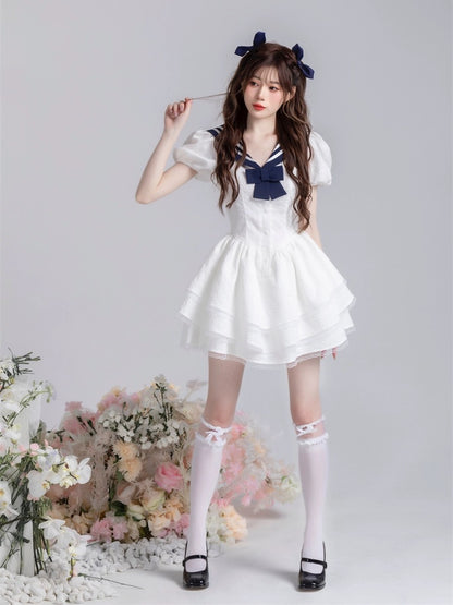 SISI Jiang original "Vitality Navy Style Puff Skirt" skirt with three layers of lace, pure lust and sweet puff skirt