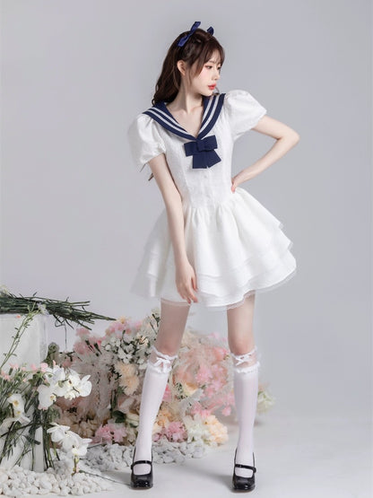 SISI Jiang original "Vitality Navy Style Puff Skirt" skirt with three layers of lace, pure lust and sweet puff skirt
