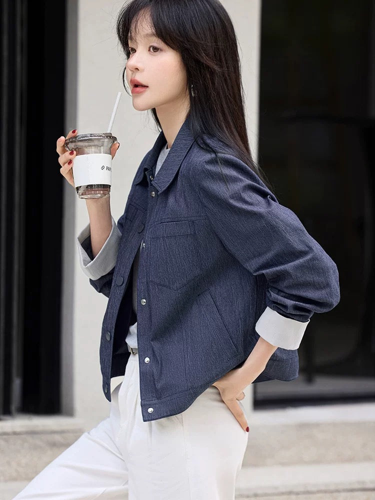 Mohan Yimei casual retro contrast color stitching fashion jacket 2025 spring new design versatile women's jacket