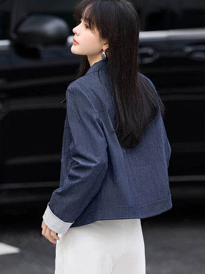 Mohan Yimei casual retro contrast color stitching fashion jacket 2025 spring new design versatile women's jacket