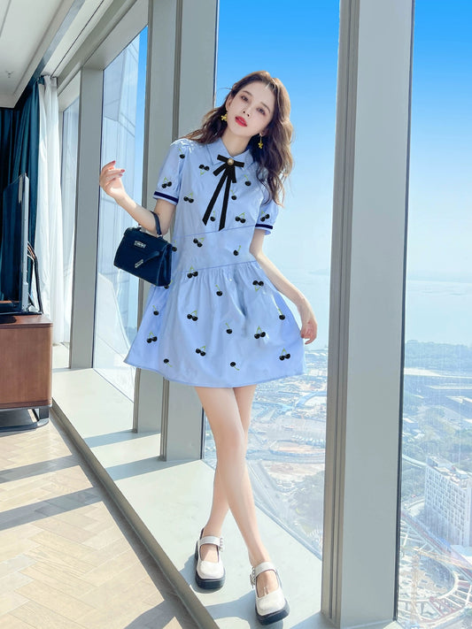 2024 summer new style French temperament skirt women's summer high-end slimming royal sister style petite shirt dress