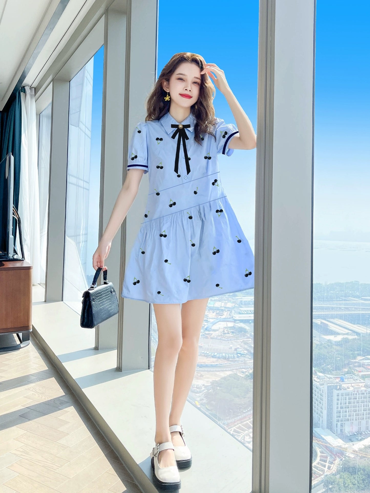2024 summer new style French temperament skirt women's summer high-end slimming royal sister style petite shirt dress