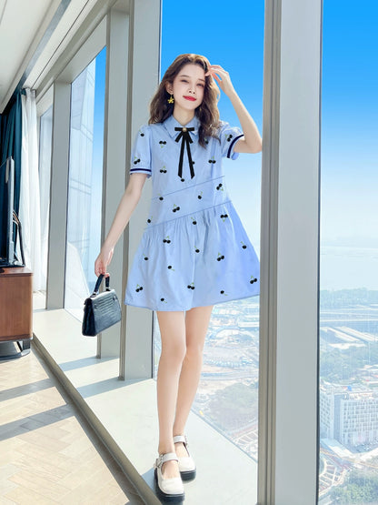 2024 summer new style French temperament skirt women's summer high-end slimming royal sister style petite shirt dress