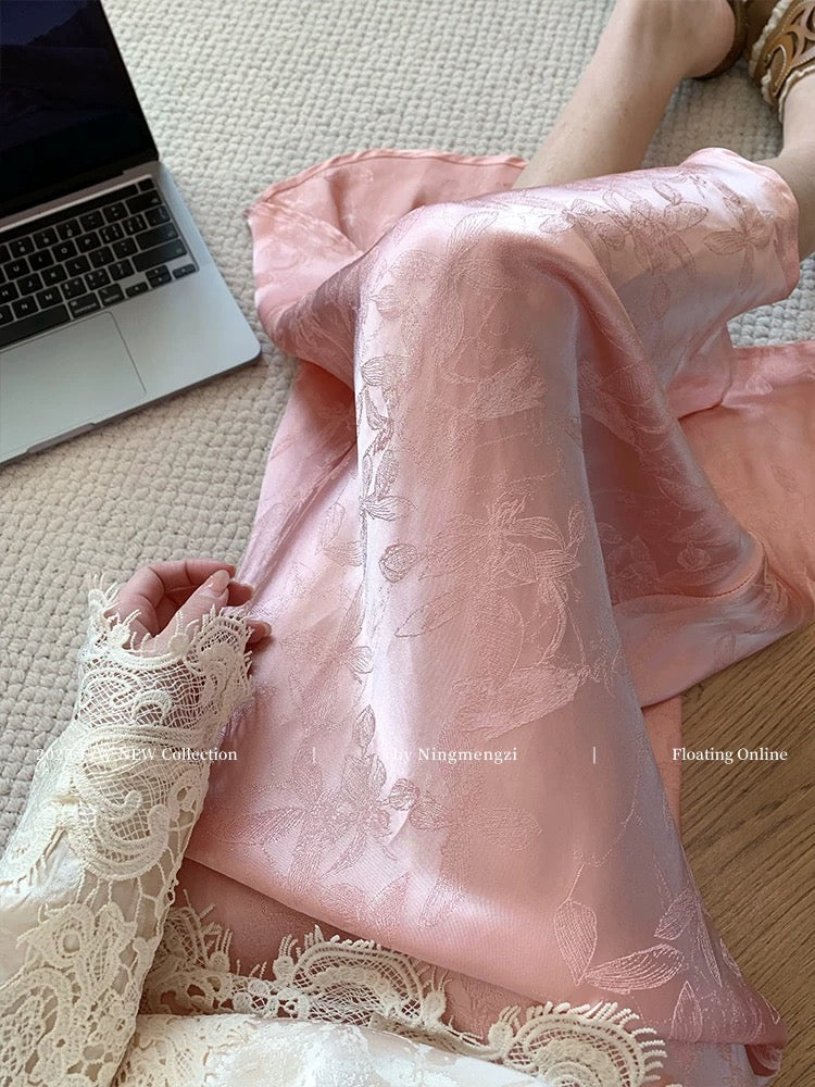 New Chinese style pink acetate jacquard fishtail skirt for women, 2025 new style, high-end and elegant bodycon skirt.