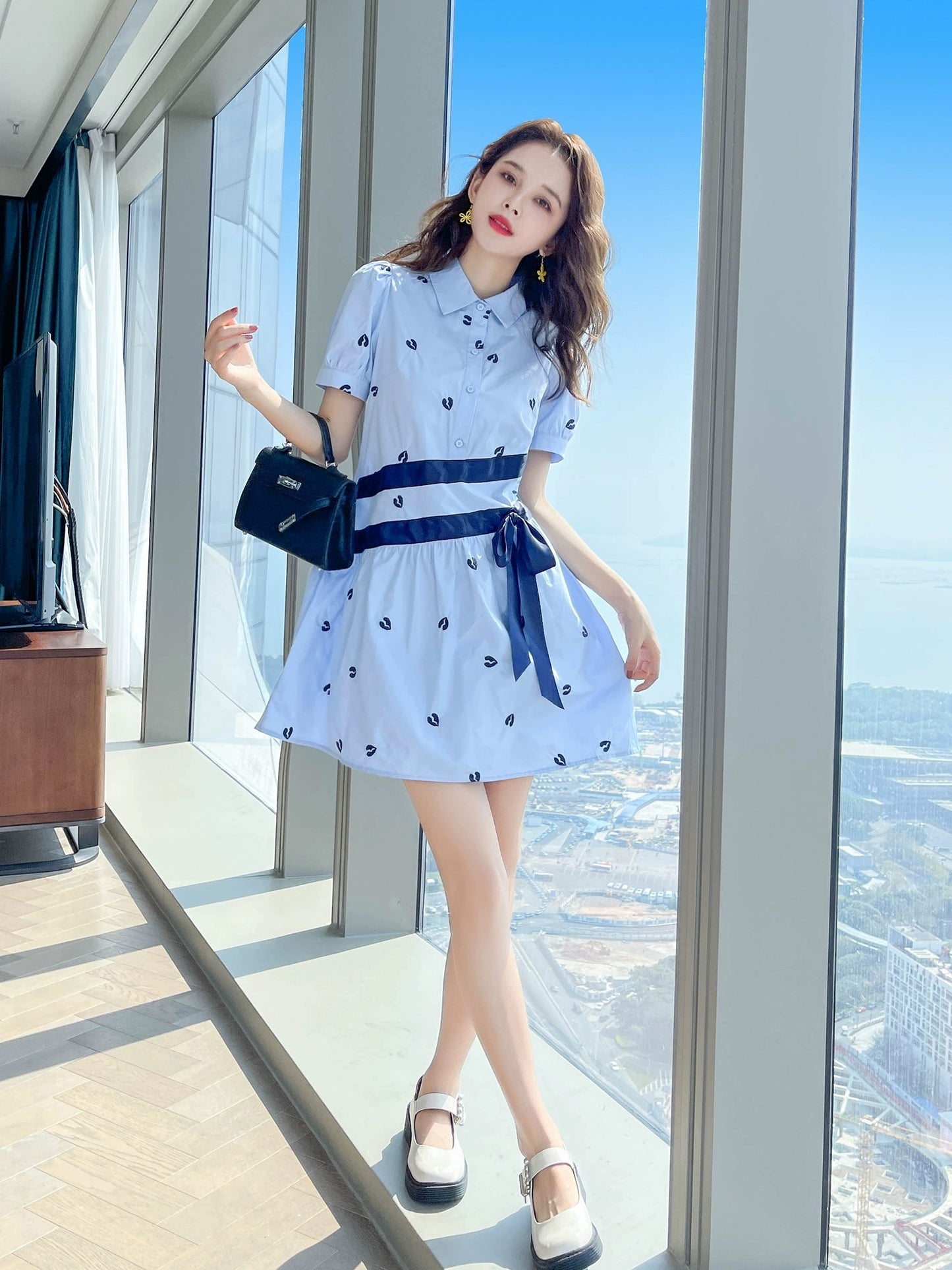 Summer new style 2024 high-end dress for small people popular French slim shirt skirt women summer
