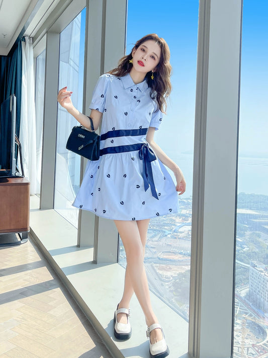 Summer new style 2024 high-end dress for small people popular French slim shirt skirt women summer