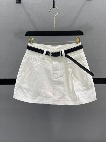 Fashionable red denim skirt for women 2025 summer new style pleated design slimming hot girl A-line hip skirt