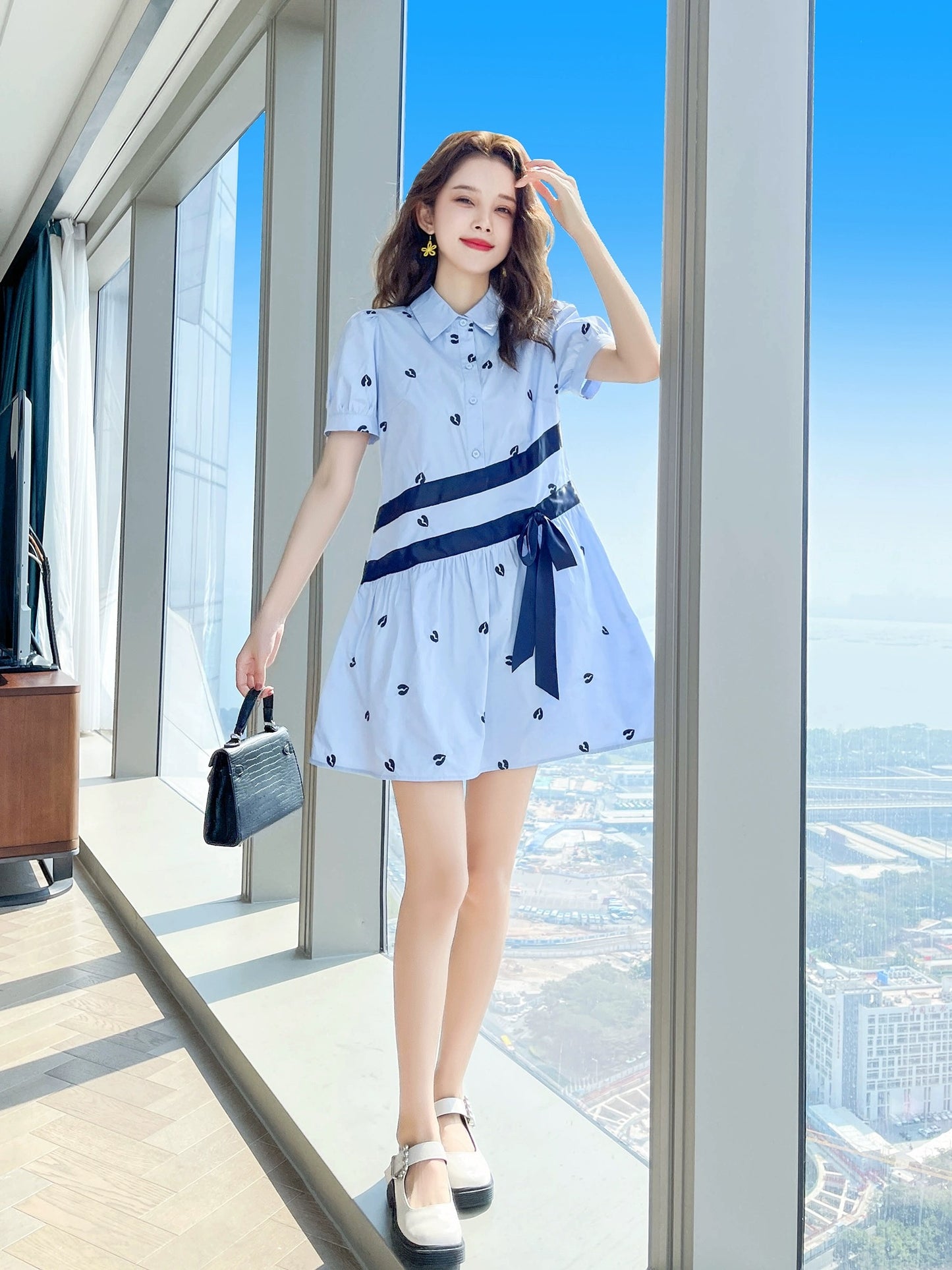 Summer new style 2024 high-end dress for small people popular French slim shirt skirt women summer