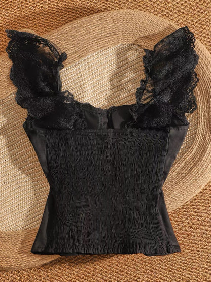 Black lace cropped camisole top, a unique design for women, slimming and flattering, perfect for a sexy look.