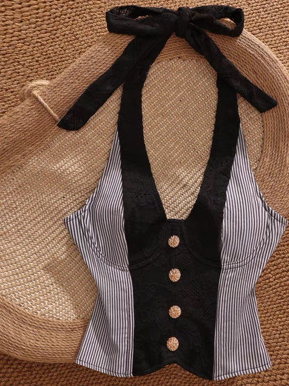 2026 Spring Halter Striped Tank Top for Women, Sexy, Slimming, and Color-Blocked, Perfect for Inner Wear or Outer Wear