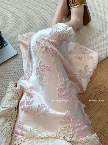 Pink velvet jacquard new Chinese style fishtail skirt for women, 2025 spring new style French high-end temperament long skirt