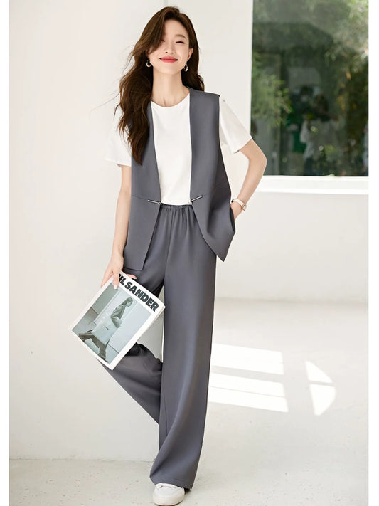 Mohan Yimei Simple Commuting Vest Suit 2024 Summer New Slim Loose Casual Workplace Vest Suit