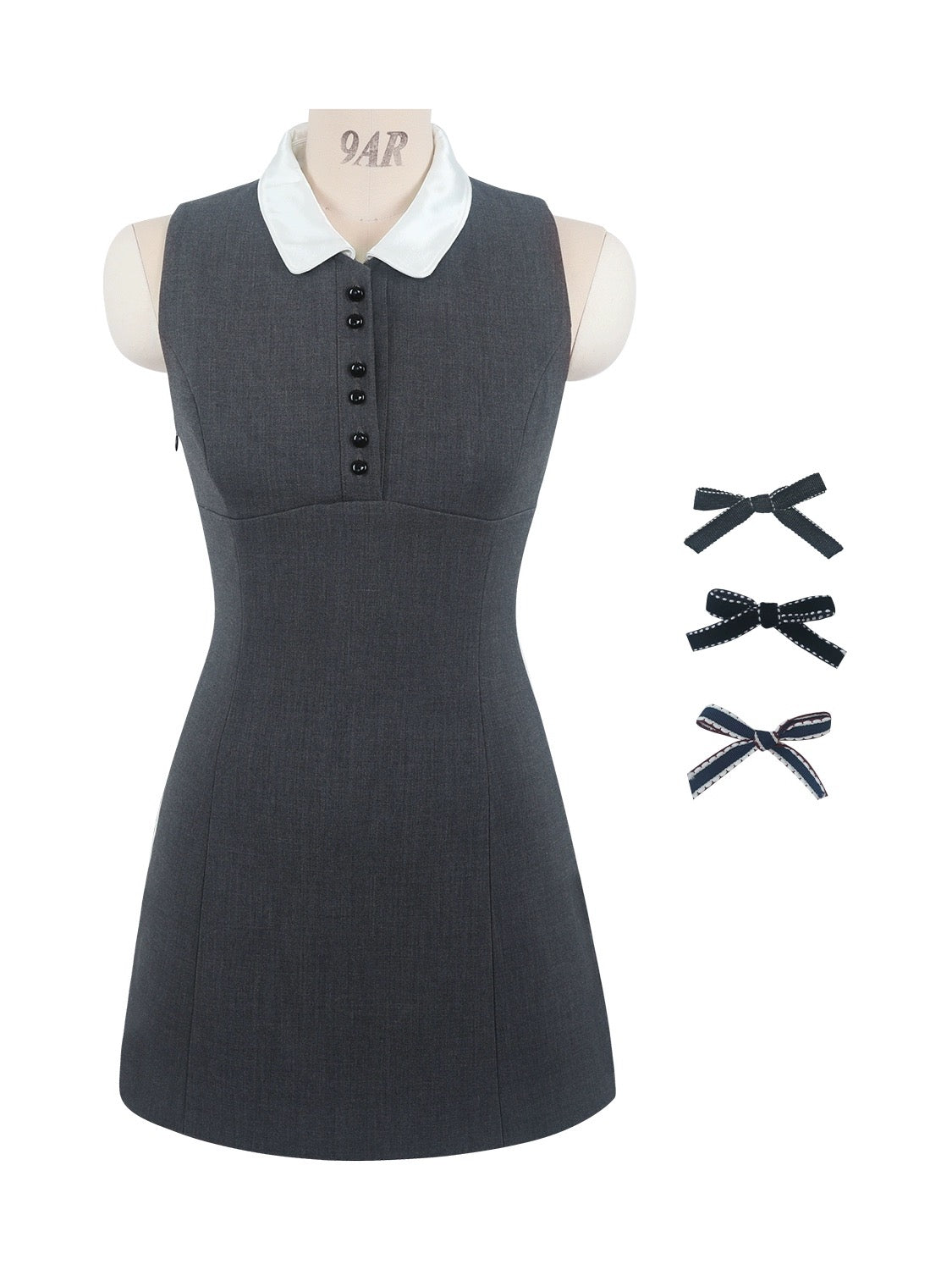 Mummy Cat Lays Eggs [Gray Girl] Gray Suit Doll Collar Sleeveless Short Dress