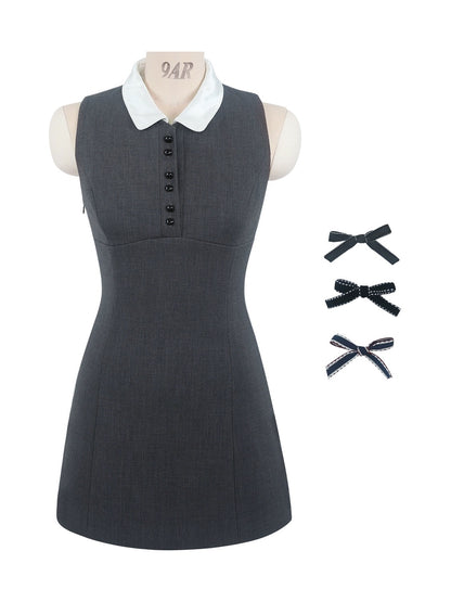 Mummy Cat Lays Eggs [Gray Girl] Gray Suit Doll Collar Sleeveless Short Dress