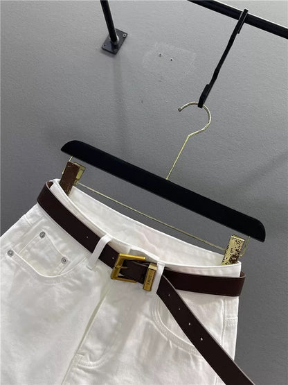 European retro embroidered white denim skirt for women 2025 summer all-match high waist slim A-line hip skirt