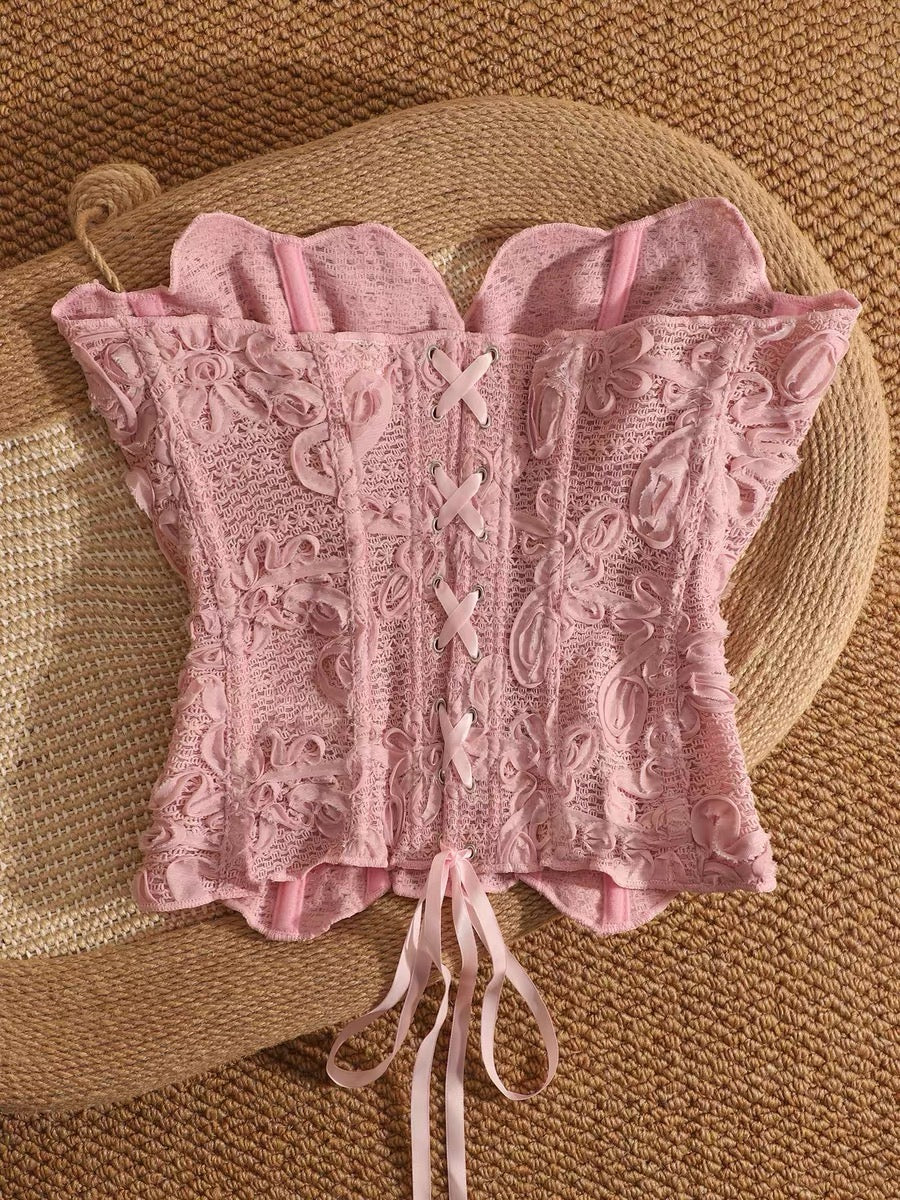 Pure and sweet woven floral fishbone corset camisole for women, suitable for wearing as outerwear, with a unique and sweet design.