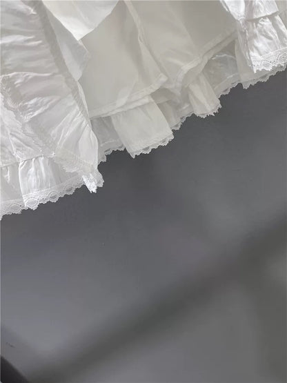 White lace cake skirt female 2025 summer design tassel slim A-line puffy skirt short skirt