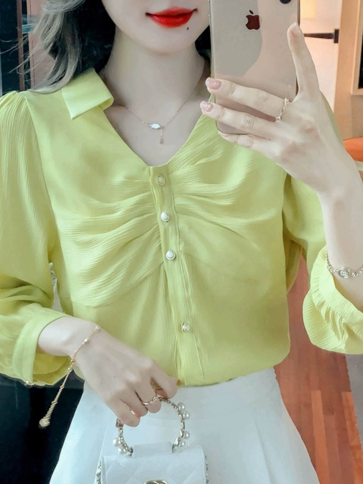 Korean style loose three-quarter sleeve shirt tops for women professional early spring 2024 summer new temperament versatile chiffon shirt
