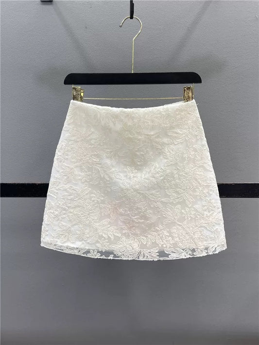 French heavy embroidery mesh skirt for women 2025 summer new style temperament high waist slim A-line hip skirt