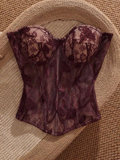 French retro lace camisole tank top for women, strapless, sexy, slimming, elegant, and versatile.