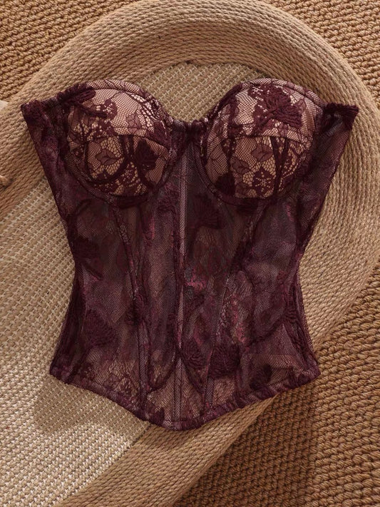 French retro lace camisole tank top for women, strapless, sexy, slimming, elegant, and versatile.