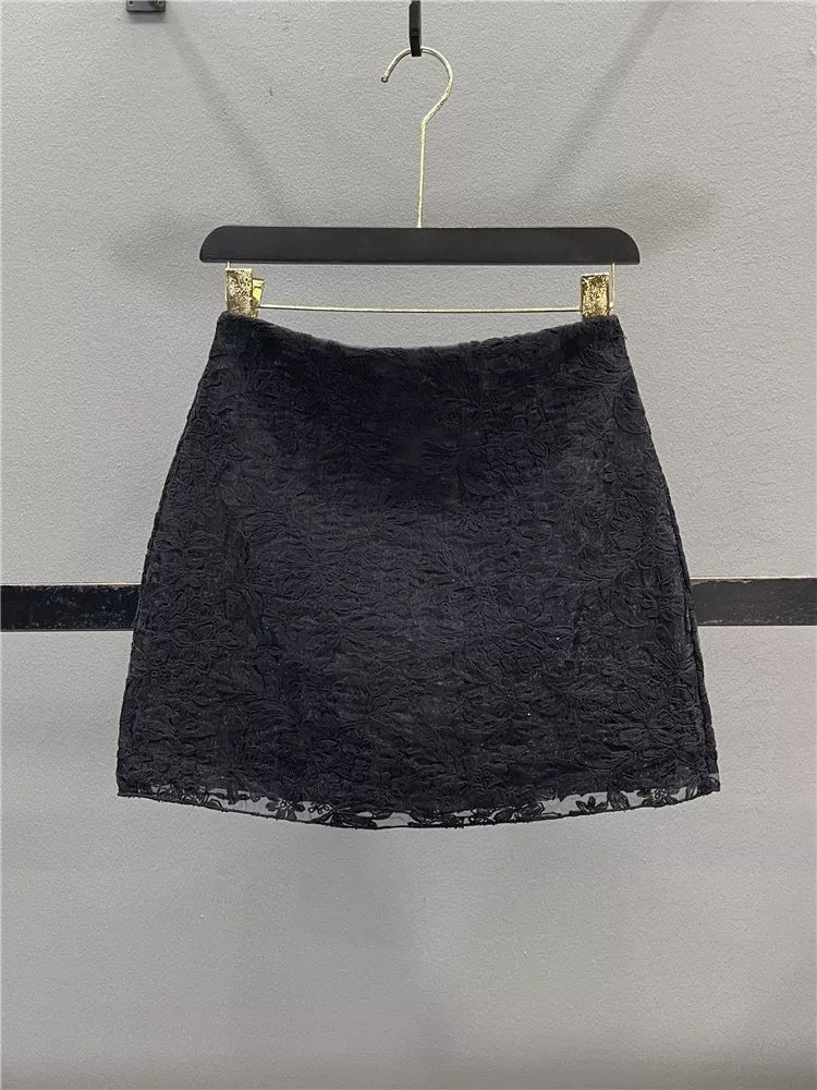 French heavy embroidery mesh skirt for women 2025 summer new style temperament high waist slim A-line hip skirt