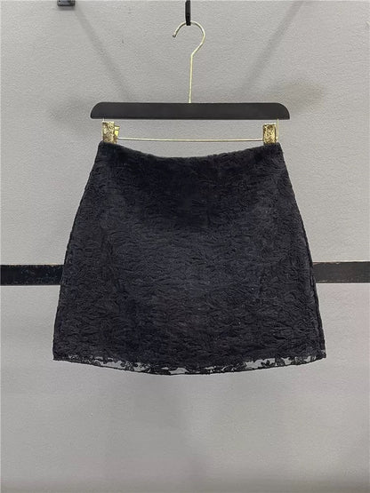 French heavy embroidery mesh skirt for women 2025 summer new style temperament high waist slim A-line hip skirt