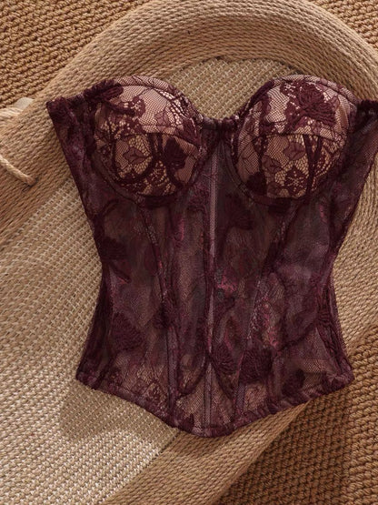 French retro lace camisole tank top for women, strapless, sexy, slimming, elegant, and versatile.