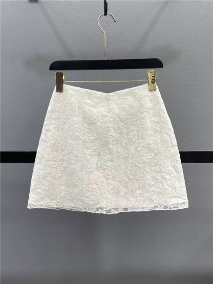 French heavy embroidery mesh skirt for women 2025 summer new style temperament high waist slim A-line hip skirt