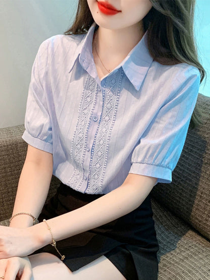 French thin simple white shirt summer new T-shirt versatile casual women's short-sleeved shirt small design sense