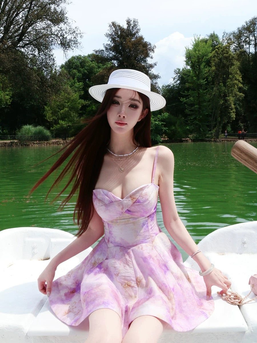 [Bargain Deal] Moon Vera [Teng Hua Xiao Yin] Elegant Tencel Camisole Dress for Women, Summer Print