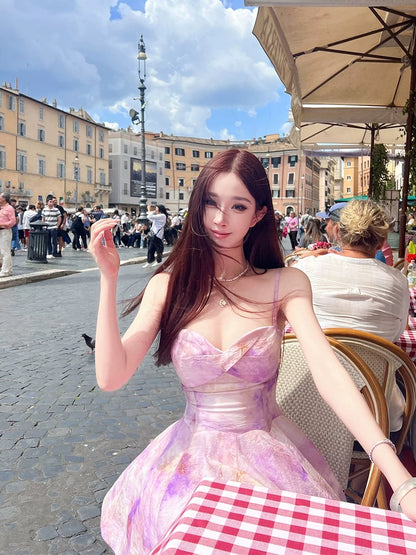 [Bargain Deal] Moon Vera [Teng Hua Xiao Yin] Elegant Tencel Camisole Dress for Women, Summer Print