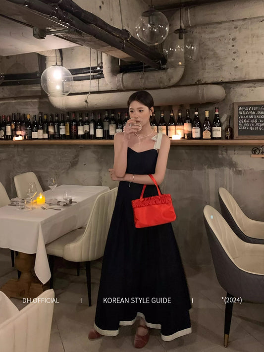 DH OFFICIAL Big Flower [Born to Be a Heroine] French Denim Dress Women's Summer and Korean Atmosphere Suspender Skirt