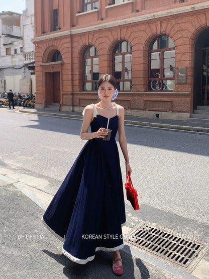 DH OFFICIAL Big Flower [Born to Be a Heroine] French Denim Dress Women's Summer and Korean Atmosphere Suspender Skirt