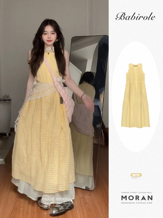 Summer's most beautiful, comfortable, and relaxed-fit sleeveless tank top dress in a dopamine yellow, perfect for petite women.