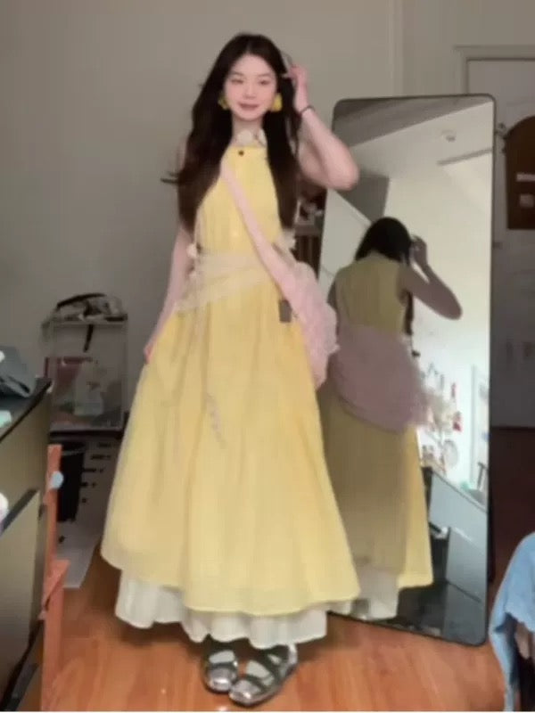 Summer's most beautiful, comfortable, and relaxed-fit sleeveless tank top dress in a dopamine yellow, perfect for petite women.