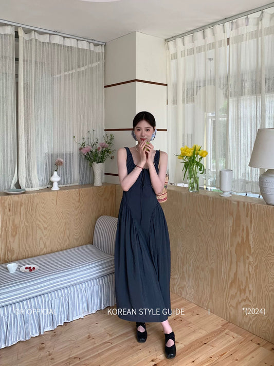 DH OFFICIAL Large Flower [Southern France Galli Leaf] Spring Korean Elegant U-Neck Women's Dress
